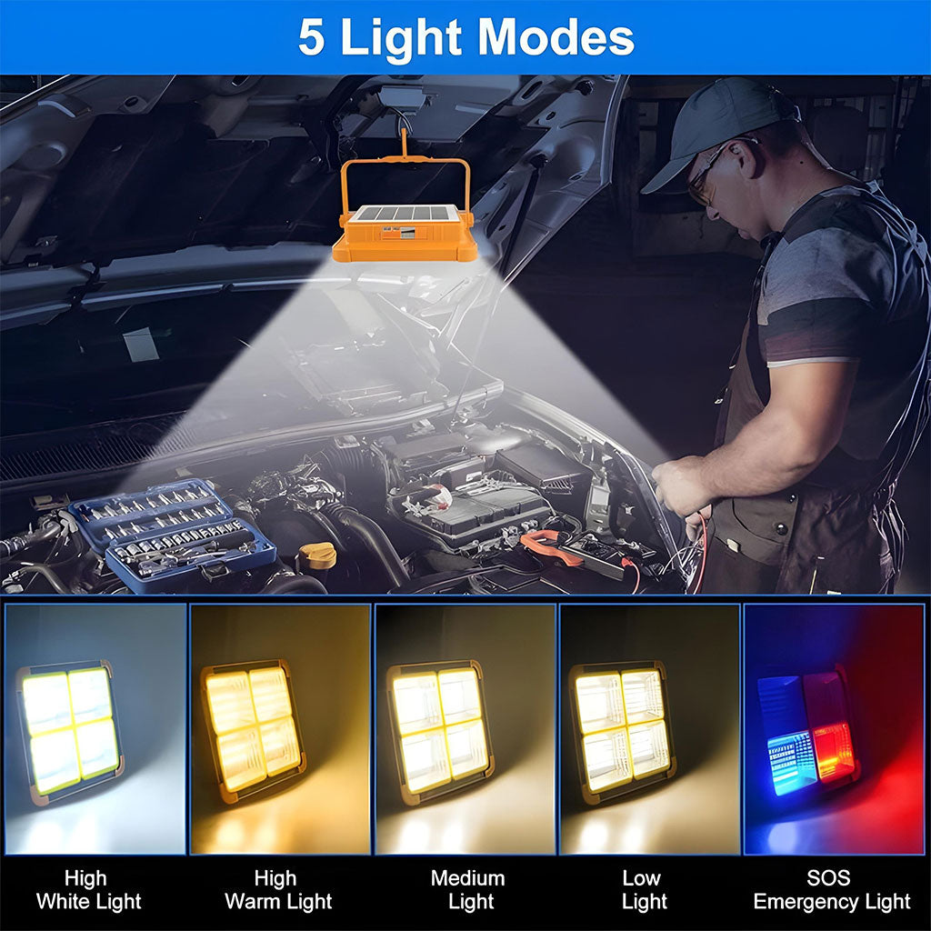 Projecteur LED Rechargeable 150W avec Panneau Solaire – مصباح تخييم عالي السطوع