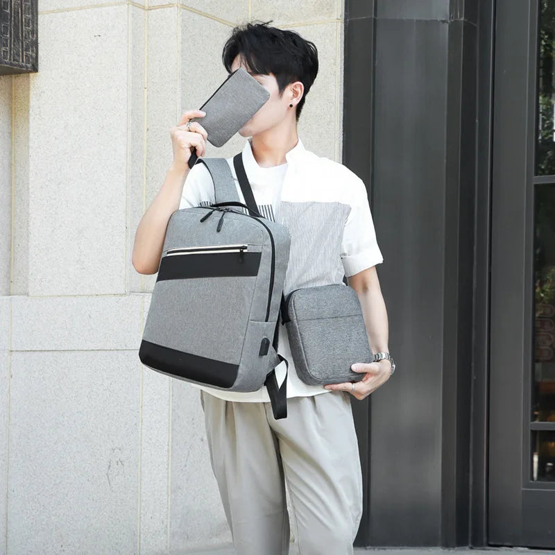 Sac à dos homme avec sac bandoulière et trousse 3en1 bleu 2776-3 – محفظة ظهر رجالية 3 قطع أزرق