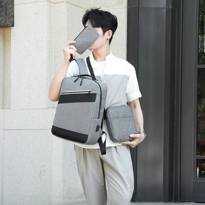 Sac à dos homme avec sac bandoulière et trousse 3en1 bleu 2776-3 – محفظة ظهر رجالية 3 قطع أزرق