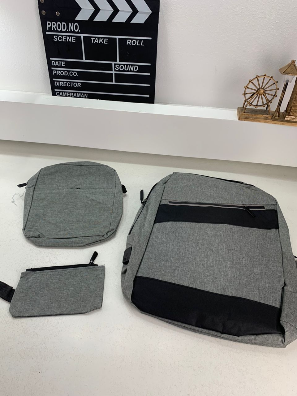 Sac à dos homme avec sac bandoulière et trousse 3en1 bleu 2776-3 – محفظة ظهر رجالية 3 قطع أزرق