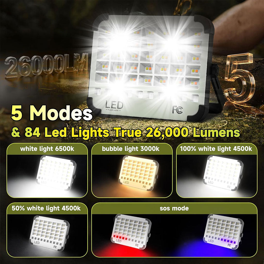 Lampe Solaire Rechargeable LED 300 W Portable et Magnétique 26000LM – مصباح محمول قابل للشحن بالطاقة الشمسية