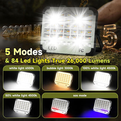 Lampe Solaire Rechargeable LED 300 W Portable et Magnétique 26000LM – مصباح محمول قابل للشحن بالطاقة الشمسية