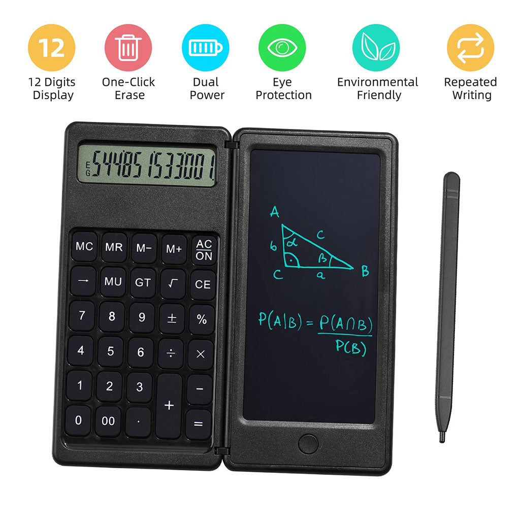 Calculatrice pliable et numérique avec tablette d’écriture LCD 6 pouces – آلة حاسبة ولوحة كتابة 2في1