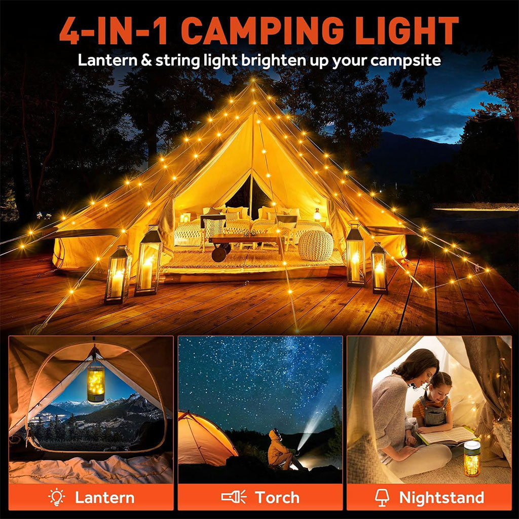 Lampe de Camping Enroulable avec Guirlande Lumineuse 15m – مصباح تخييم محمول وقابل للشحن