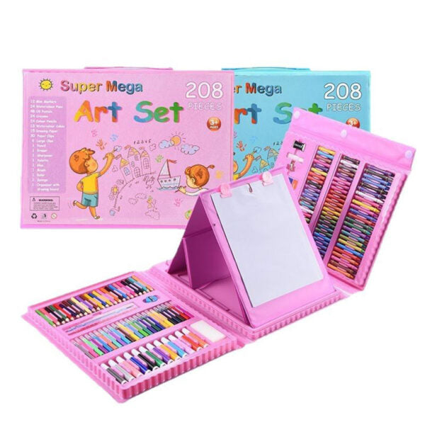 Kit de dessin pour enfants 208Pcs avec chevalet double face à trois volets – طقم الرسم للأطفال