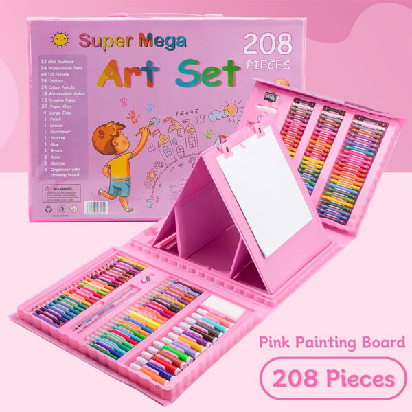 Kit de dessin pour enfants 208Pcs avec chevalet double face à trois volets – طقم الرسم للأطفال