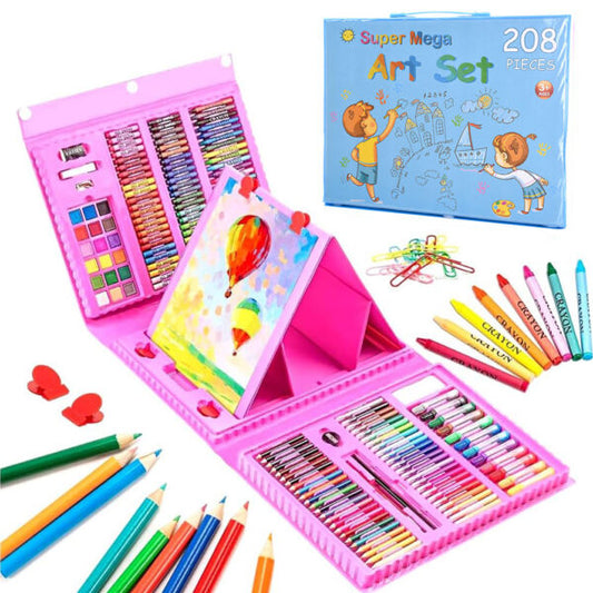 Kit de dessin pour enfants 208Pcs avec chevalet double face à trois volets – طقم الرسم للأطفال