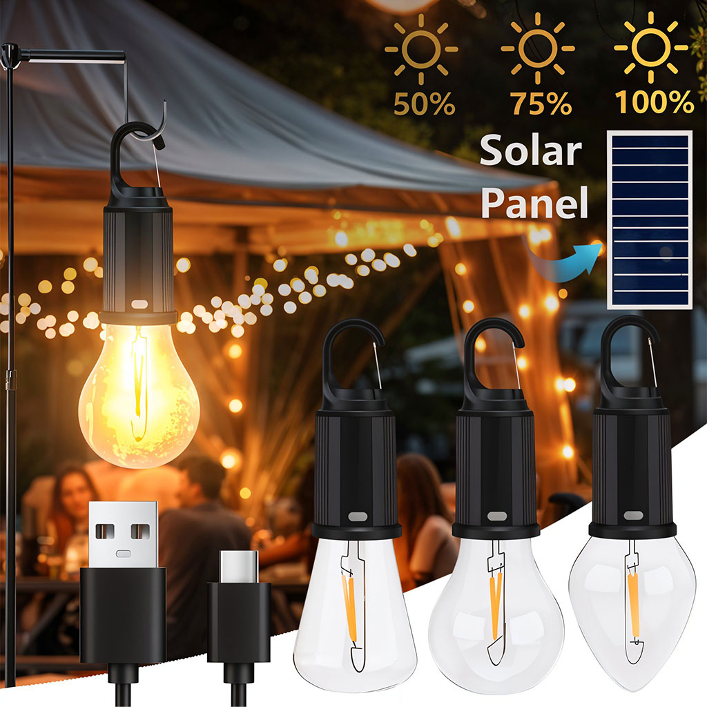 Lampe de Camping Solaire étanche et Rechargeable 3 modes d’éclairage T01-B – مصباح محمول بالطاقة الشمسية