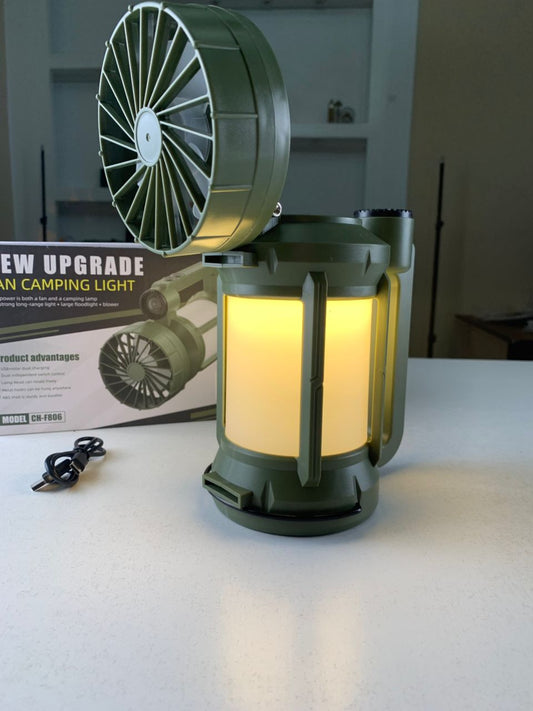 Lanterne de camping LED Rechargeable avec Ventilateur et 4 modes d’éclairage – مصباح ومروحة محمولة