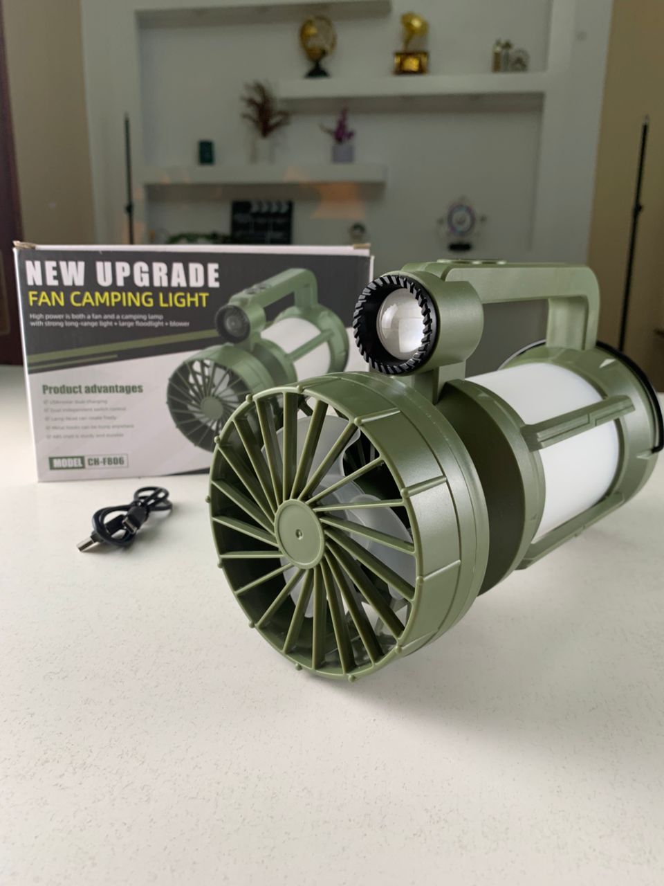 Lanterne de camping LED Rechargeable avec Ventilateur et 4 modes d’éclairage – مصباح ومروحة محمولة